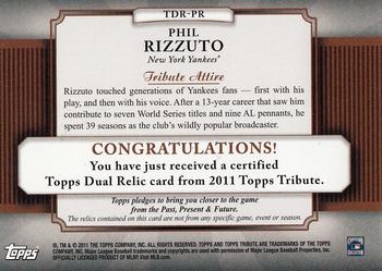 2011 Topps Tribute - Dual Relics Green #TDR-PR Phil Rizzuto Back