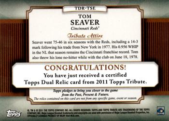 2011 Topps Tribute - Dual Relics Green #TDR-TSE Tom Seaver Back