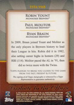 2011 Topps Tribute - Tribute to the Stars Triple Autographs #TSTA-YMB Robin Yount / Paul Molitor / Ryan Braun Back