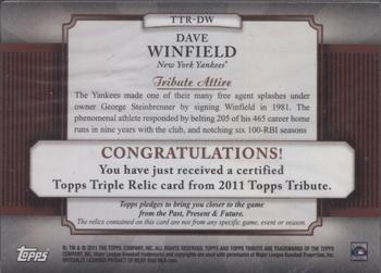 2011 Topps Tribute - Triple Relics Black #TTR-DW Dave Winfield Back