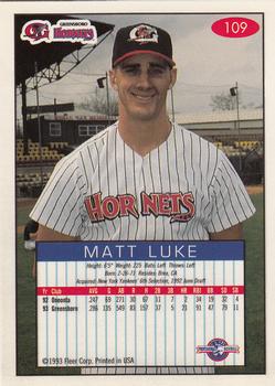 1993-94 Fleer Excel #109 Matt Luke Back