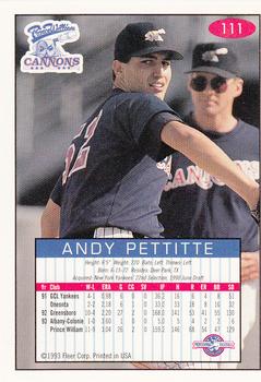 1993-94 Fleer Excel #111 Andy Pettitte Back