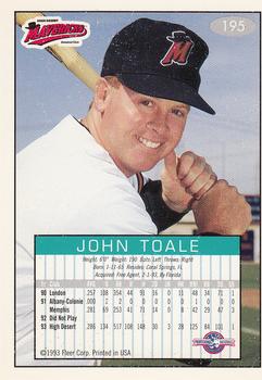 1993-94 Fleer Excel #195 John Toale Back