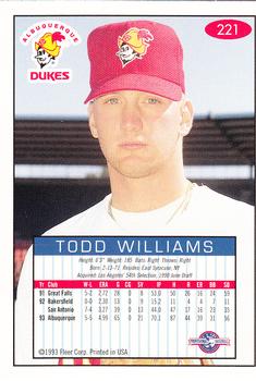 1993-94 Fleer Excel #221 Todd Williams Back