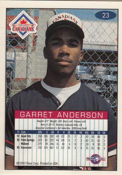 1993-94 Fleer Excel #23 Garret Anderson Back