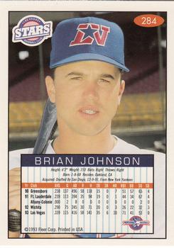 1993-94 Fleer Excel #284 Brian Johnson Back