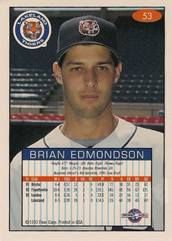 1993-94 Fleer Excel #53 Brian Edmondson Back