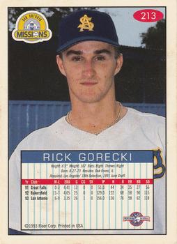 1993-94 Fleer Excel #213 Rick Gorecki Back