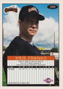 1993-94 Fleer Excel #290 Kris Franko Back