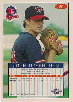 1993-94 Fleer Excel #60 John Rosengren Back