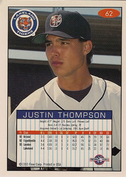1993-94 Fleer Excel #62 Justin Thompson Back