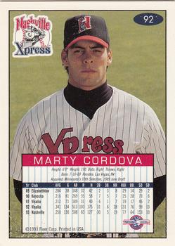 1993-94 Fleer Excel #92 Marty Cordova Back
