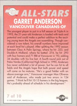 1993-94 Fleer Excel - All-Stars #7 Garret Anderson Back