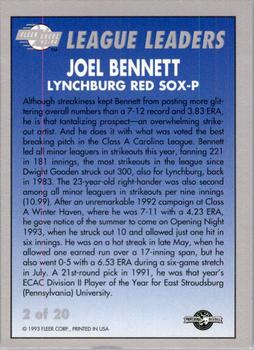 1993-94 Fleer Excel - League Leaders #2 Joel Bennett Back