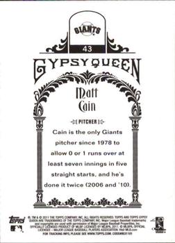 2011 Topps Gypsy Queen #43 Matt Cain Back