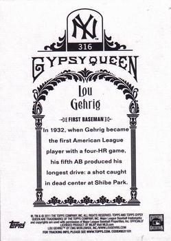 2011 Topps Gypsy Queen #316 Lou Gehrig Back