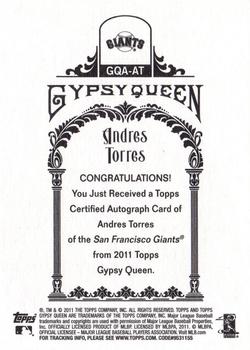 2011 Topps Gypsy Queen - Autographs #GQA-AT Andres Torres Back