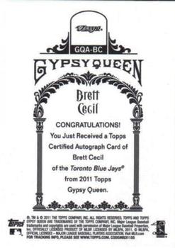 2011 Topps Gypsy Queen - Autographs #GQA-BC Brett Cecil Back