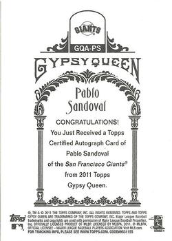 2011 Topps Gypsy Queen - Autographs #GQA-PS Pablo Sandoval Back