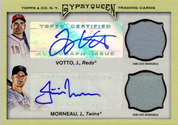 2011 Topps Gypsy Queen - Dual Relic Autographs #DAR-VM Joey Votto / Justin Morneau Front