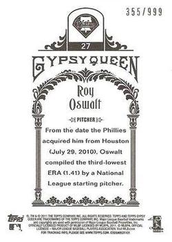 2011 Topps Gypsy Queen - Framed Paper #27 Roy Oswalt Back