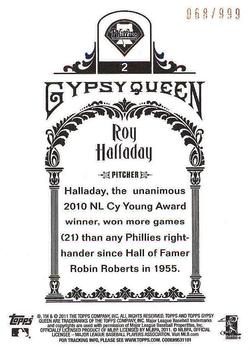 2011 Topps Gypsy Queen - Framed Paper #2 Roy Halladay Back