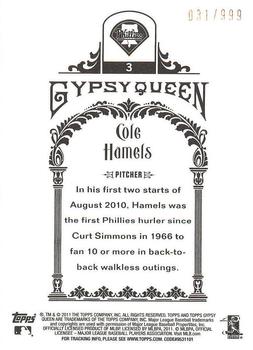 2011 Topps Gypsy Queen - Framed Paper #3 Cole Hamels Back