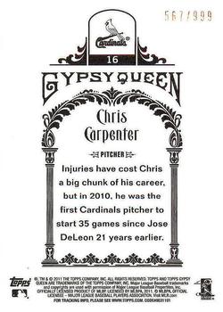 2011 Topps Gypsy Queen - Framed Paper #16 Chris Carpenter Back