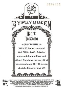 2011 Topps Gypsy Queen - Framed Paper #17 Mark Teixeira Back