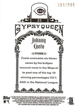 2011 Topps Gypsy Queen - Framed Paper #23 Johnny Cueto Back