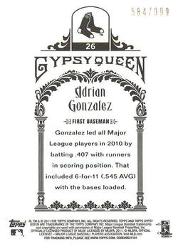 2011 Topps Gypsy Queen - Framed Paper #26 Adrian Gonzalez Back