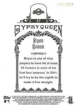 2011 Topps Gypsy Queen - Framed Paper #37 Ryan Braun Back