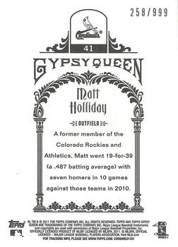 2011 Topps Gypsy Queen - Framed Paper #41 Matt Holliday Back