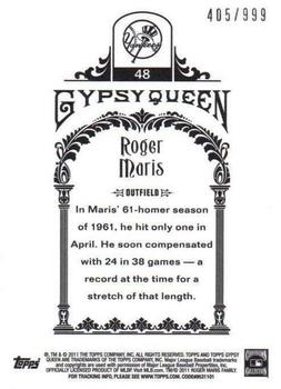 2011 Topps Gypsy Queen - Framed Paper #48 Roger Maris Back