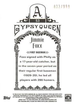 2011 Topps Gypsy Queen - Framed Paper #53 Jimmie Foxx Back