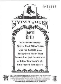 2011 Topps Gypsy Queen - Framed Paper #57 David Ortiz Back
