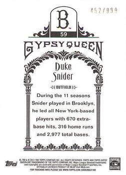 2011 Topps Gypsy Queen - Framed Paper #59 Duke Snider Back