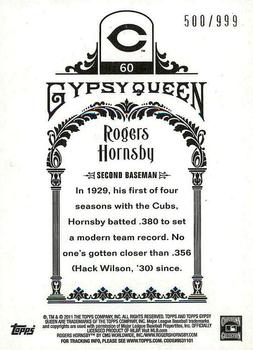 2011 Topps Gypsy Queen - Framed Paper #60 Rogers Hornsby Back