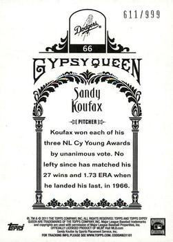 2011 Topps Gypsy Queen - Framed Paper #66 Sandy Koufax Back