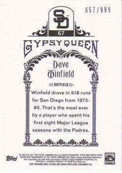 2011 Topps Gypsy Queen - Framed Paper #67 Dave Winfield Back