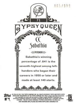 2011 Topps Gypsy Queen - Framed Paper #71 CC Sabathia Back