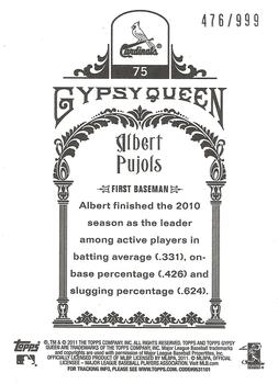 2011 Topps Gypsy Queen - Framed Paper #75 Albert Pujols Back
