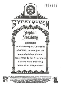 2011 Topps Gypsy Queen - Framed Paper #80 Stephen Strasburg Back