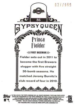 2011 Topps Gypsy Queen - Framed Paper #86 Prince Fielder Back