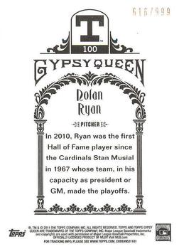 2011 Topps Gypsy Queen - Framed Paper #100 Nolan Ryan Back