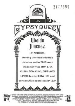 2011 Topps Gypsy Queen - Framed Paper #96 Ubaldo Jimenez Back