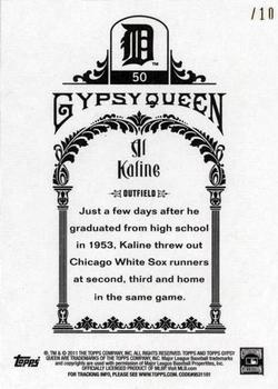 2011 Topps Gypsy Queen - Framed Stamp #50 Al Kaline Back