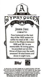 2011 Topps Gypsy Queen - Home Run Heroes Mini #HH18 Jimmie Foxx Back