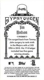 2011 Topps Gypsy Queen - Mini #209 Tim Hudson Back