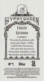 2011 Topps Gypsy Queen - Mini #240 Fausto Carmona Back